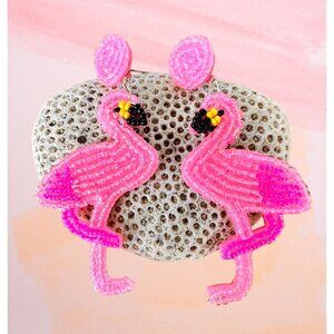 Flamingo Earrings Beaded Dangle Post Pink Statement Jewelry New Caribbea…